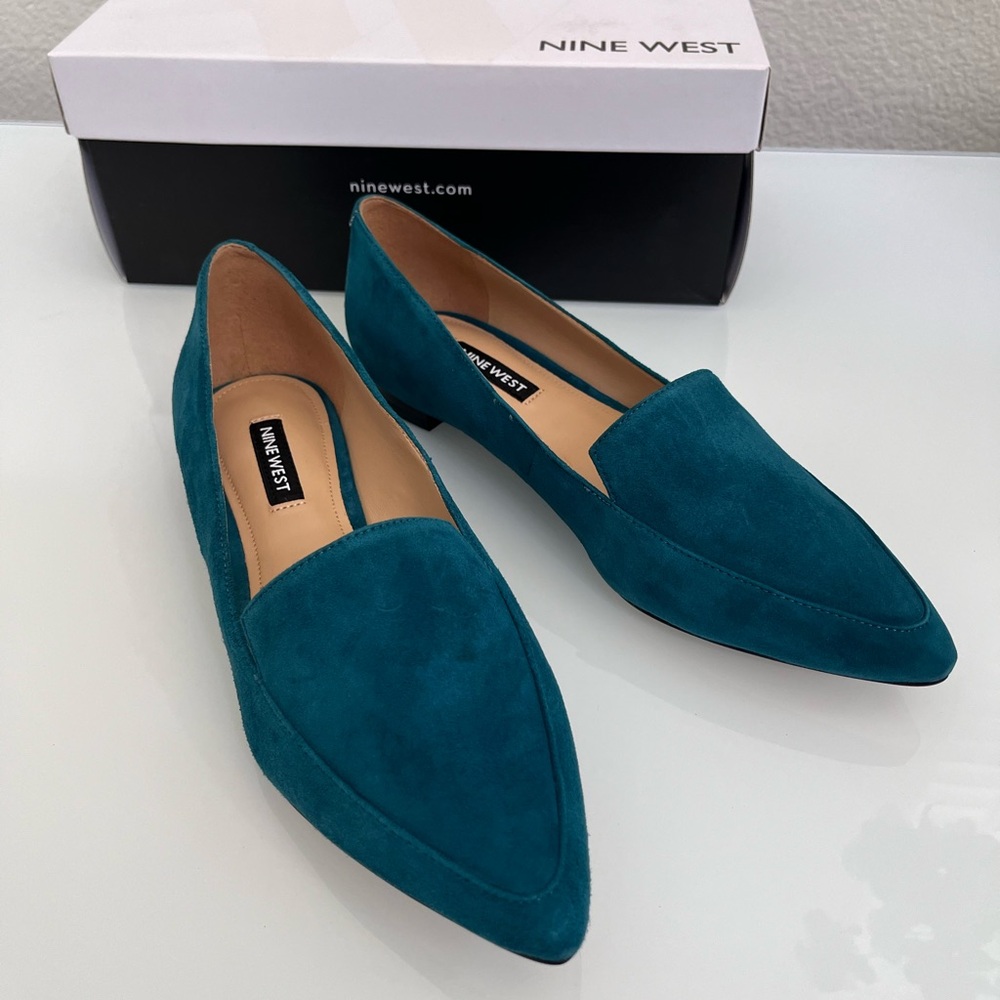 NINE WEST Abay Smoking Flats Dark Green Suede Size 7